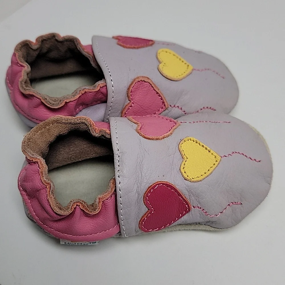 MiniStar Booties Moccasin Shoes Infant Baby Toddler Leather Hearts Purple Pink S